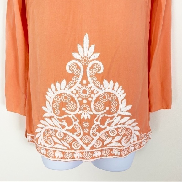 LILLY PULITZER Charlotte Tunic Top Coral Orange Embroidered Elephants Size XS - Picture 4 of 10